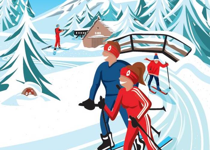 Illustration de la pratique du ski de fond en famille